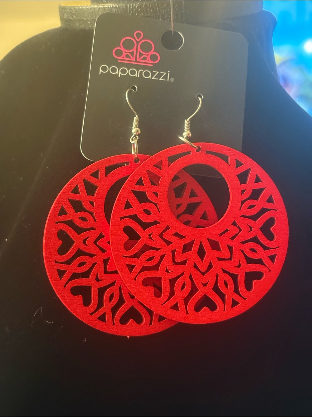 Paparazzi Vibrant Red Laser-Cut Hoop Earrings